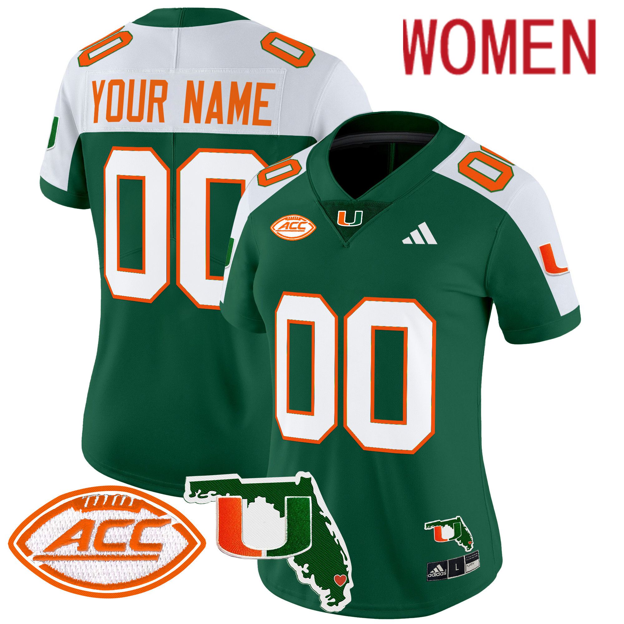 Women Miami Hurricanes Green 2024 Florida Patch Vapor Limited Custom NCAA Jersey style 1